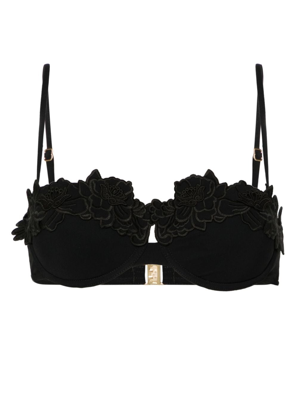Shop Zimmermann Halliday Floral-appliqué Bikini Top In Black