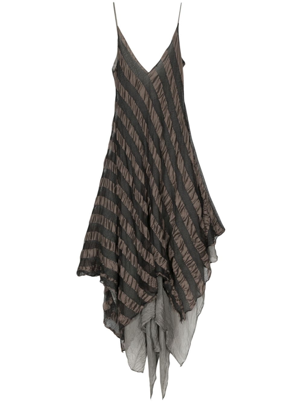 Marc Le Bihan Striped Asymmetric Midi Dress In Brown