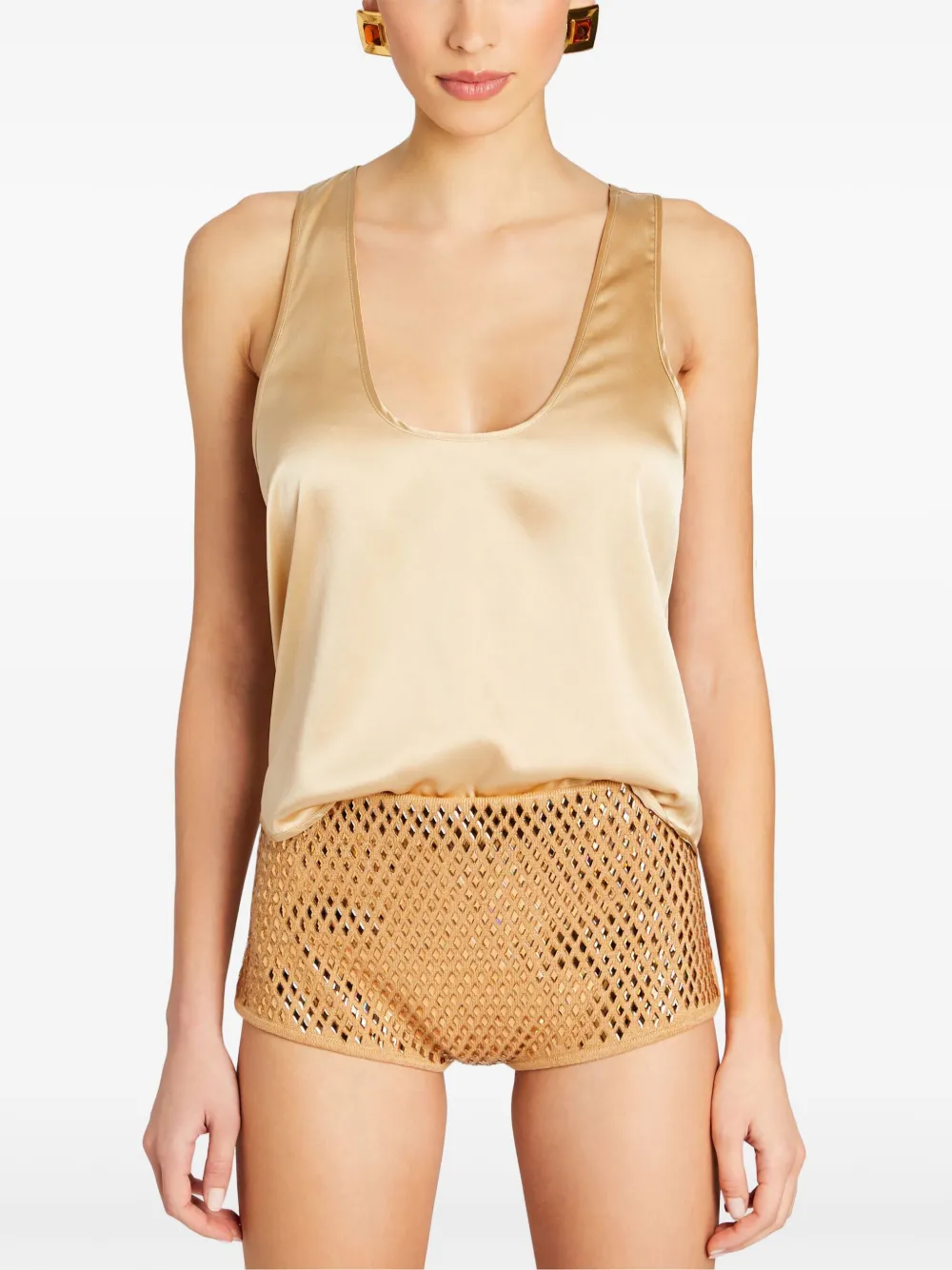 Shop Retroféte Crochet-knit Mini Shorts In Gold