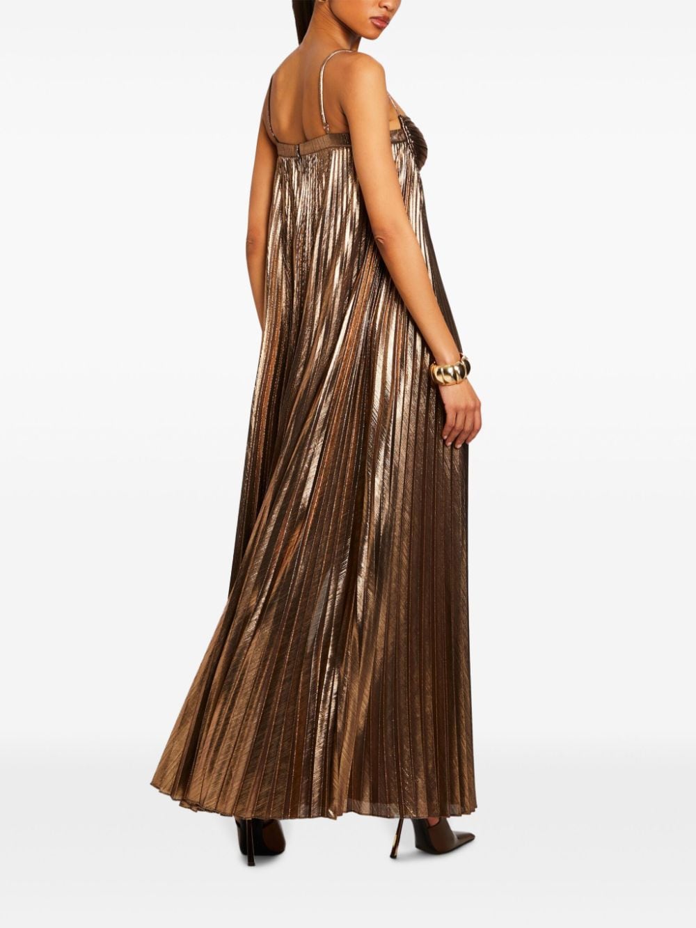 Shop Retroféte Diana Metallic-finish Long Dress In Braun