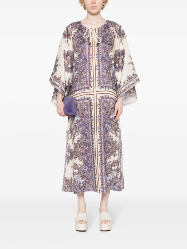 chinese dress ladies Linen Maxi Kaftan Dress with V-Neck and Pockets