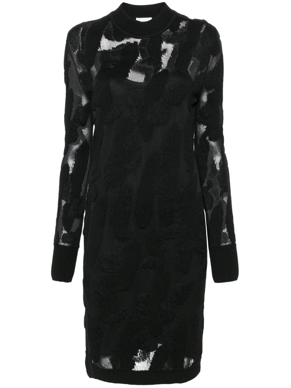 Ferragamo 3d-knit Semi-sheer Midi Dress In Black