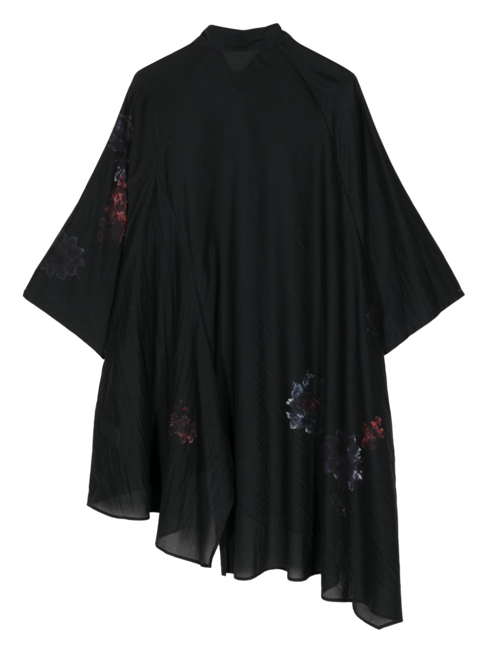 Yohji Yamamoto floral-print crease-effect shirt Zwart