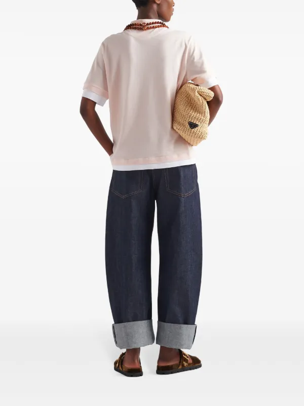 Prada logo-patch Silk Polo Shirt | Pink | FARFETCH
