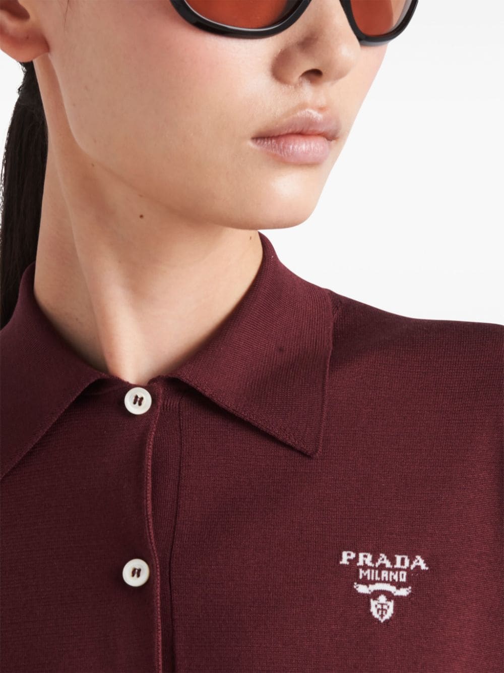 Shop Prada Embroidered-logo Silk Polo Shirt In Rot