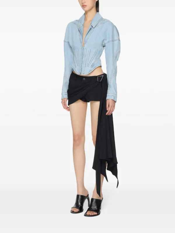 【関税込み】Mugler ブルー コルセット デニムジャケット Mugler コルセットスタイル デニムジャケット | ブルー