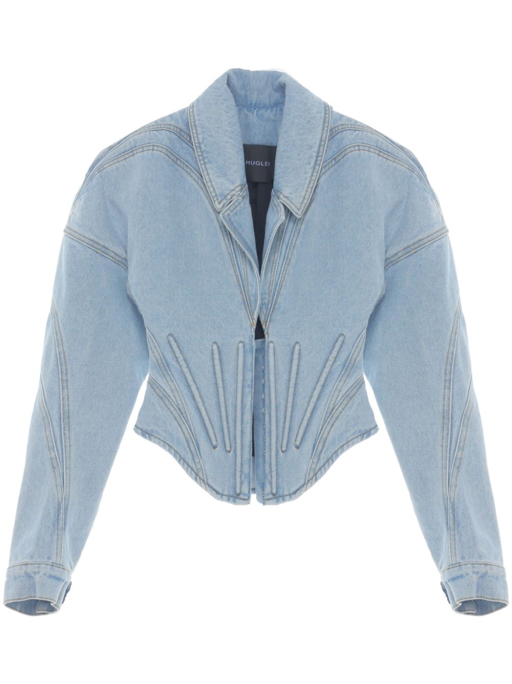 Shop Mugler Corset-style Denim Jacket In Blue