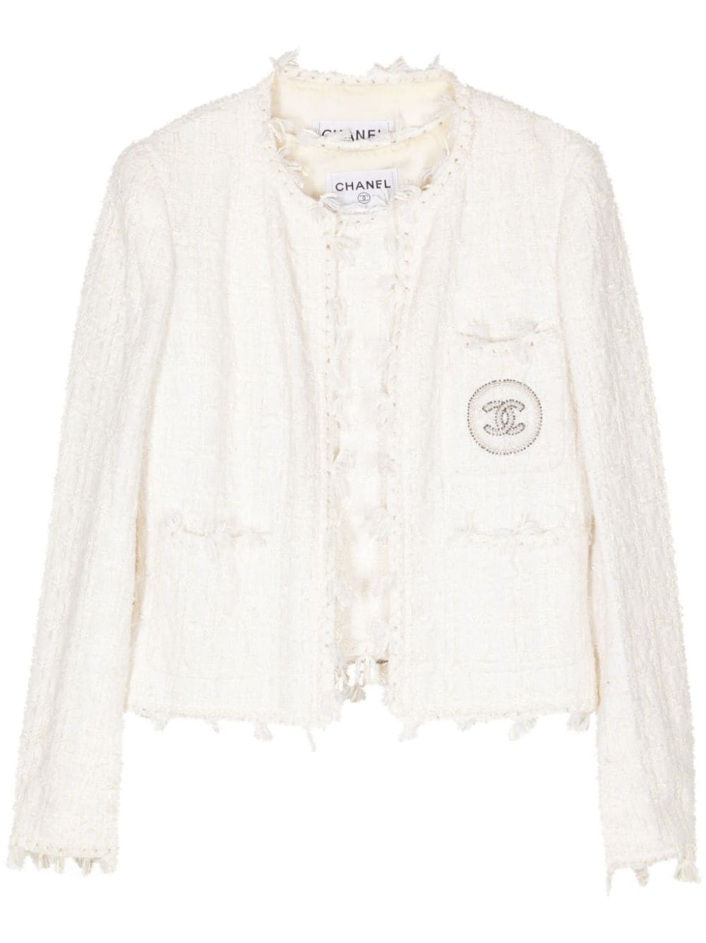 Pre-owned Chanel Cc-logo Tweed Jacket Set In White