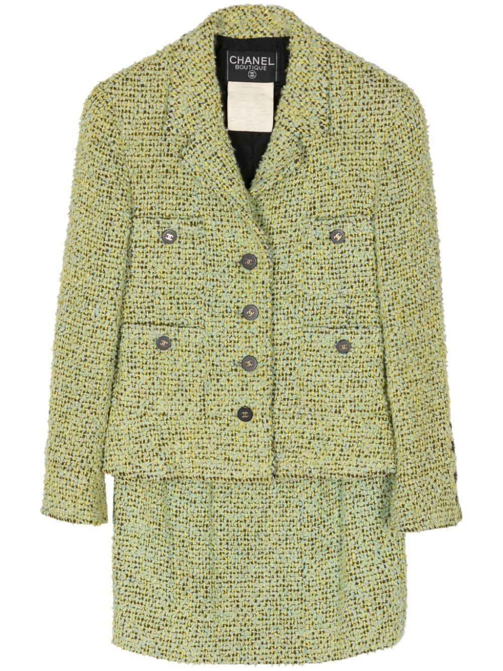 Pre-owned Chanel 1990s Single-breasted Bouclé Suit In Green
