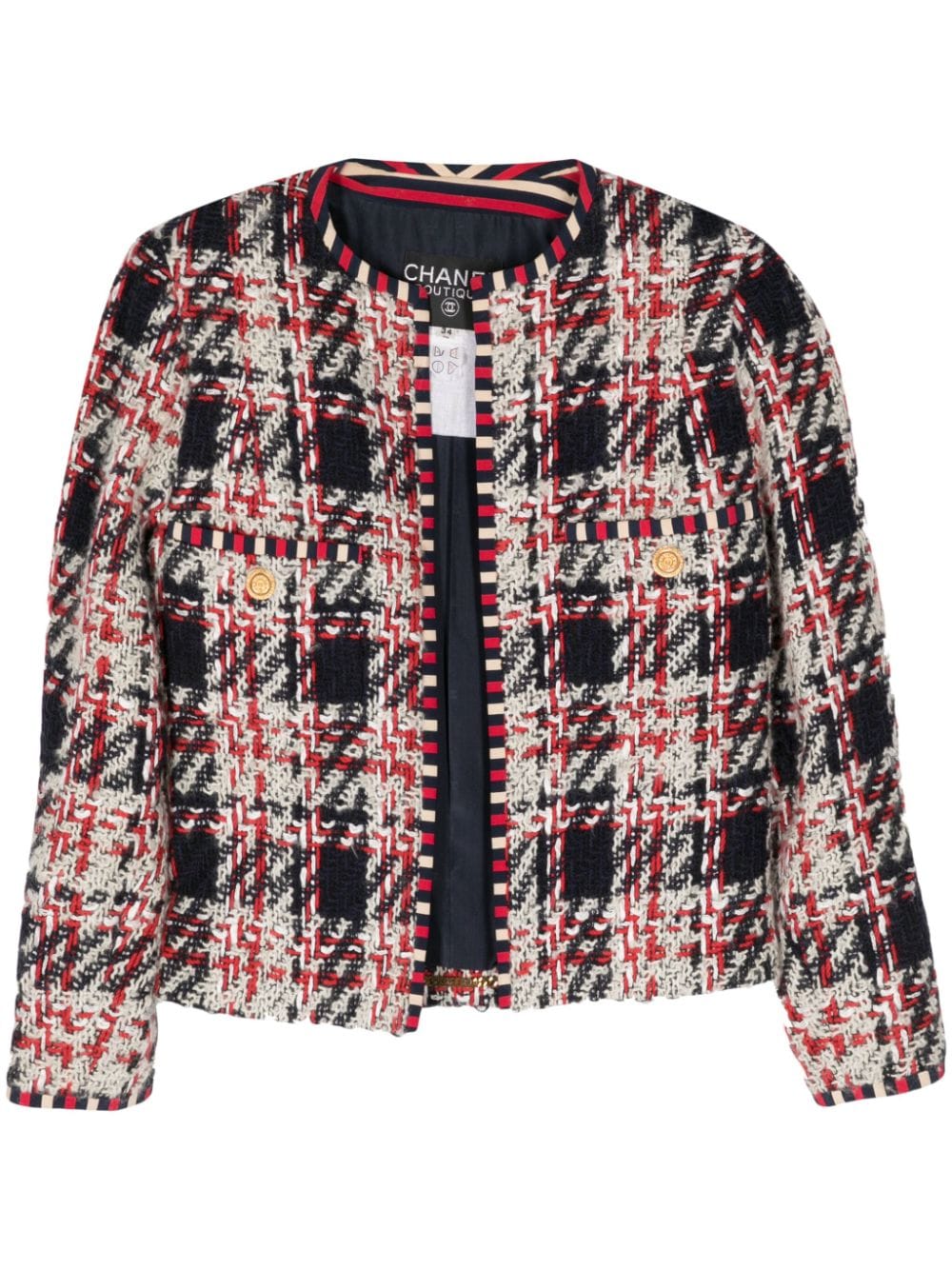 Pre-owned Chanel 1990-2000s Tartan-check Tweed Jacket In White