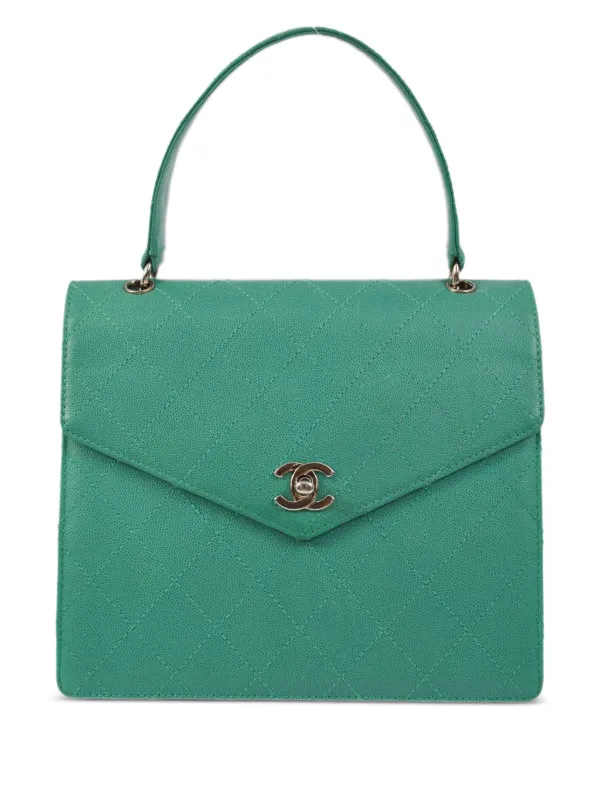 Chanel Pre-owned 1998 CC Turn-lock Diamond-quilted Handbag in Green