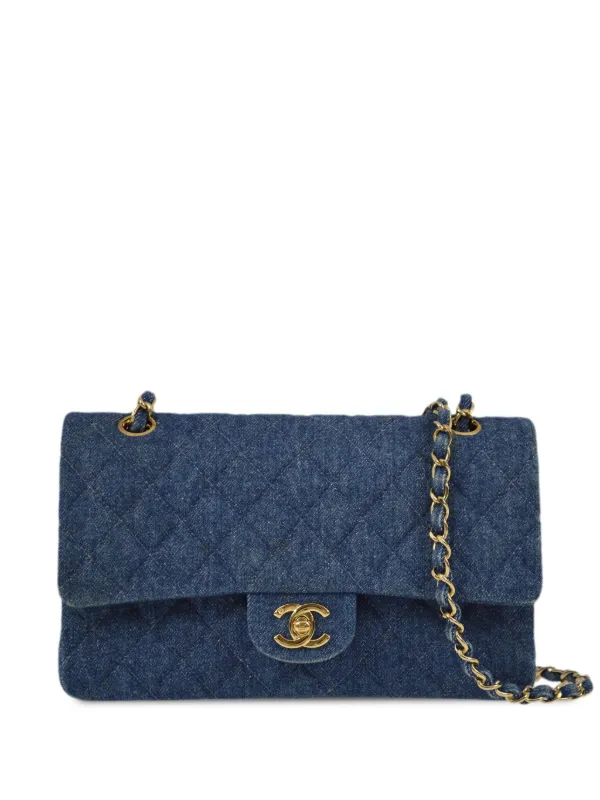 CHANEL Pre-Owned 1998 Medium Double Flap Shoulder Bag Blue FARFETCH IN