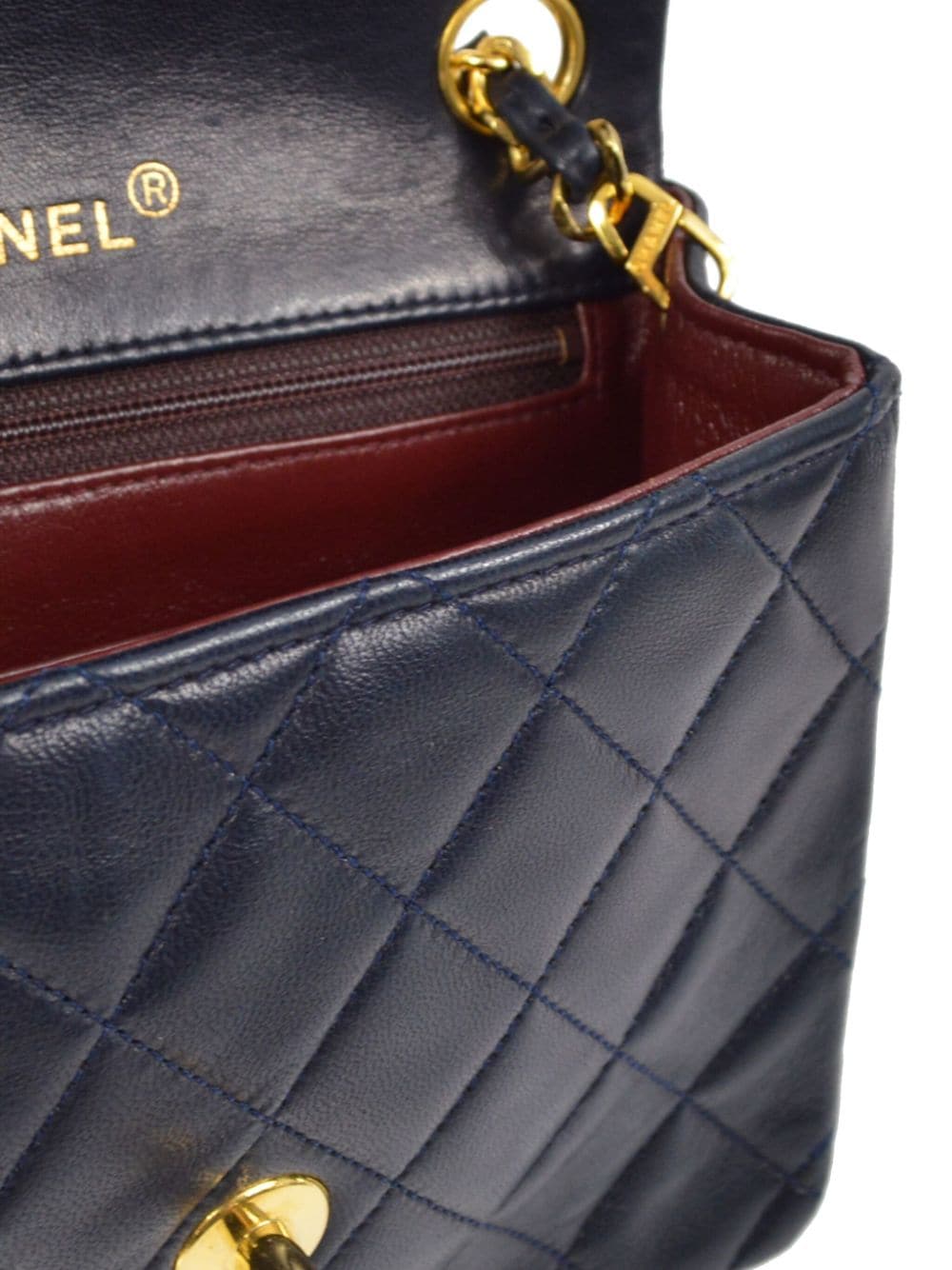 Pre-owned Chanel 1990 Mini Classic Flap Shoulder Bag In Blue