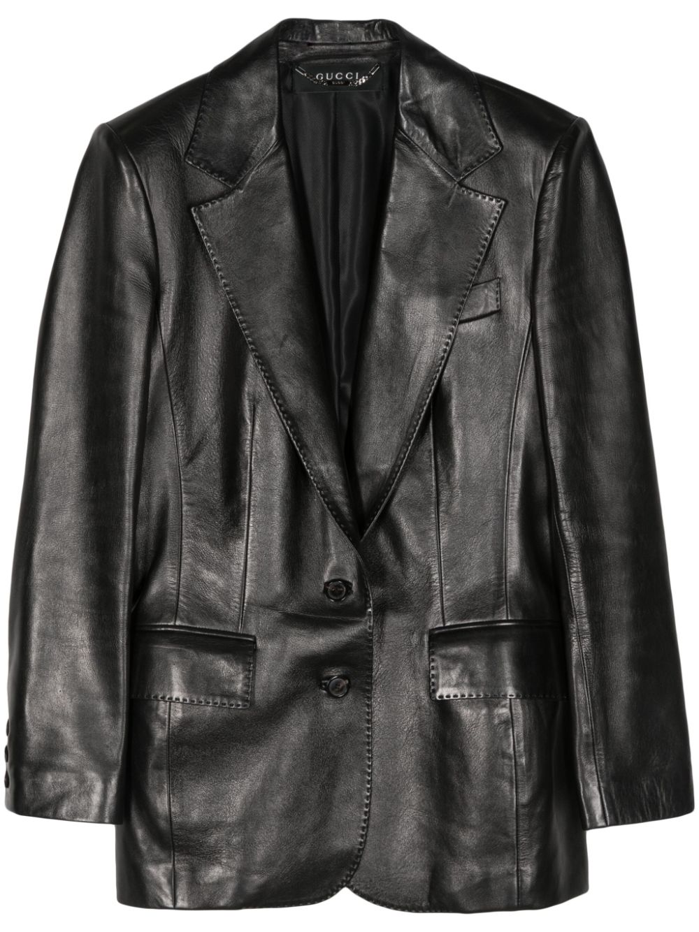 Pre-owned Gucci 1990-2000s Single-breasted Leather Blazer In Black