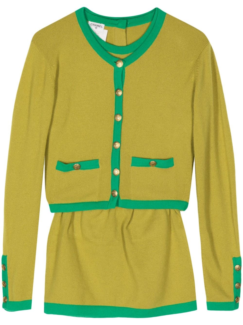 Pre-owned Chanel 1994 Cashmere Three-piece Cardigan Set In Green