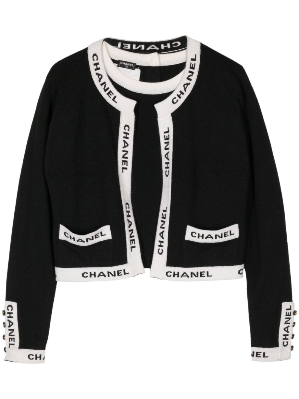 Pre-owned Chanel Logo边饰开衫套装（1995年典藏款） In Black