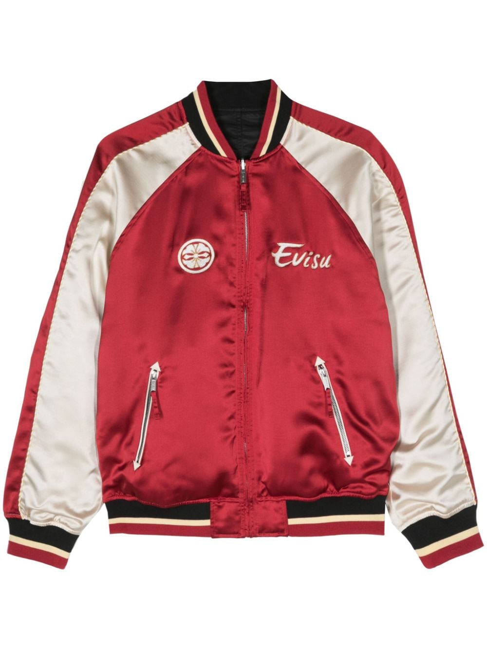 Evisu Seagull And The Great Wave Satin Bomber Jacket In Red