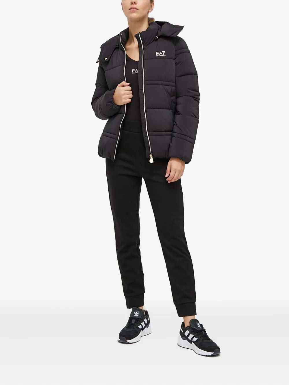 Ea7 Logo-detail Hooded Padded Jacket In Black