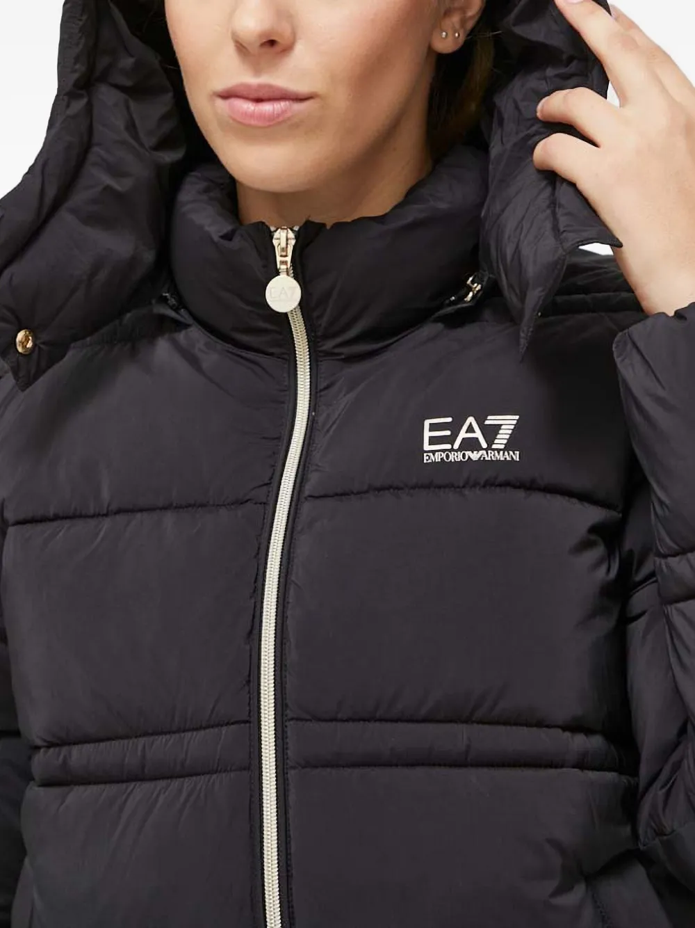 Ea7 Logo-detail Hooded Padded Jacket In Black