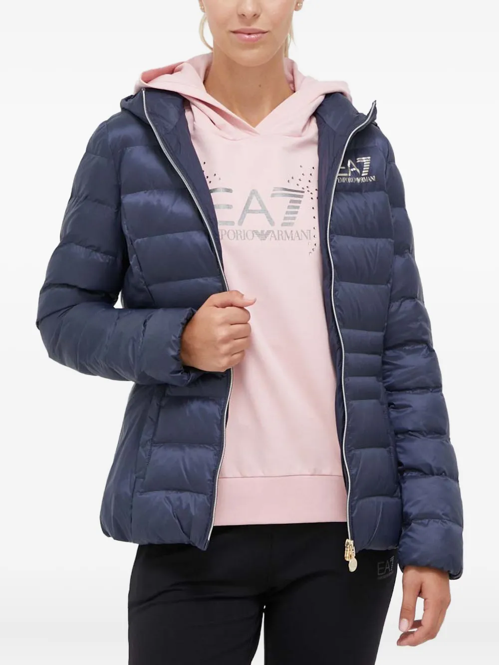 Ea7 Hooded Logo Jacket In Blue