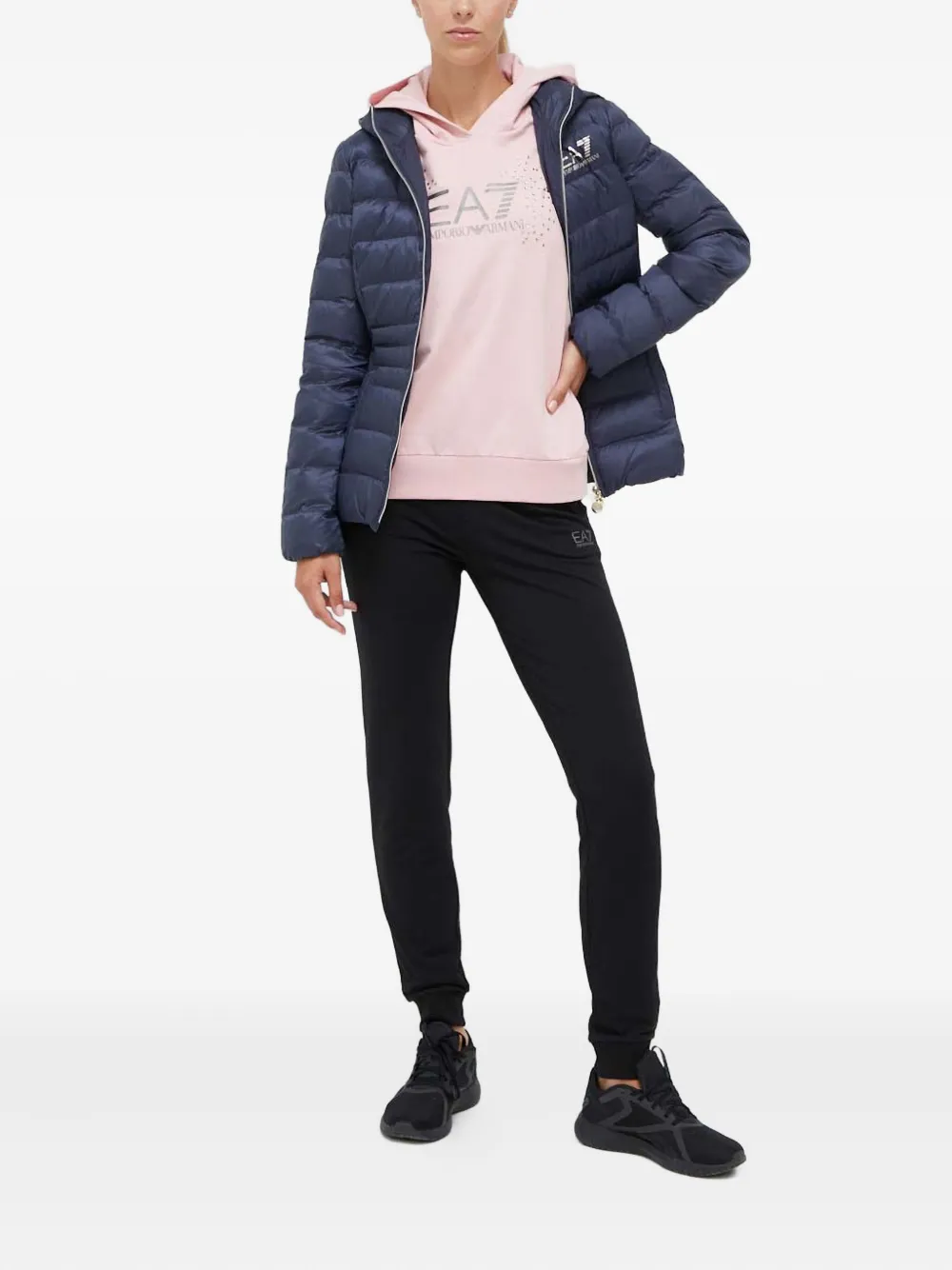 Ea7 Hooded Logo Jacket In Blue