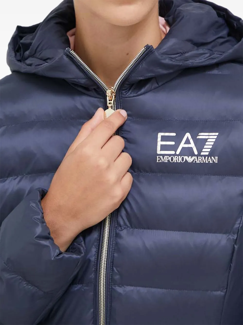 Ea7 Hooded Logo Jacket In Blue