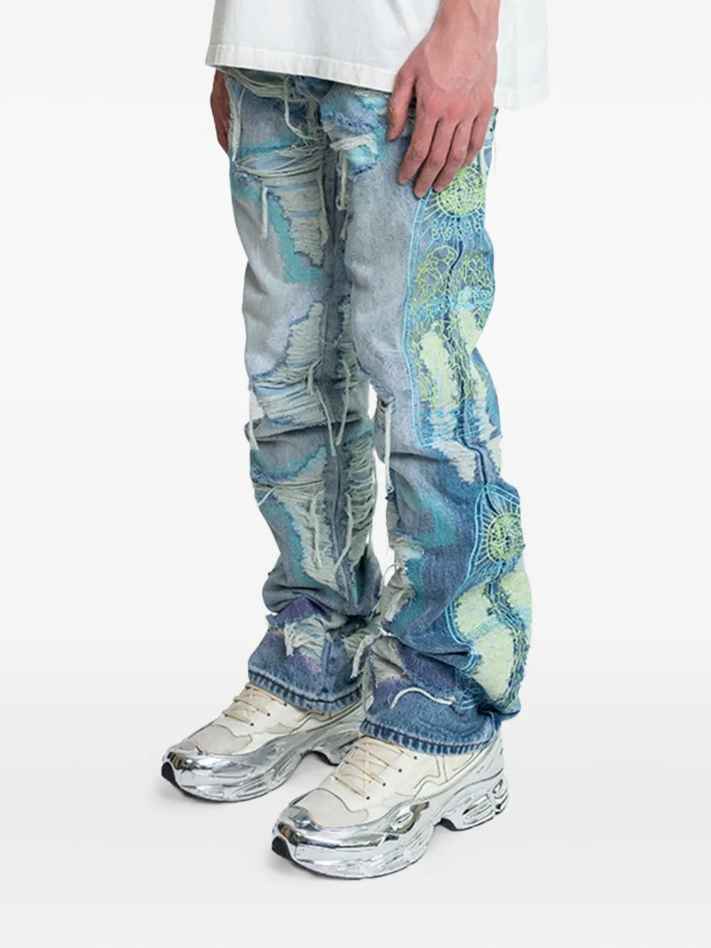 Who Decides War Bestickte Jeans Im Distressed-look In Blue