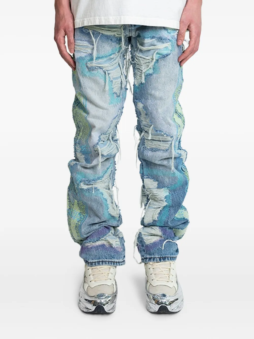 Who Decides War Bestickte Jeans Im Distressed-look In Blue
