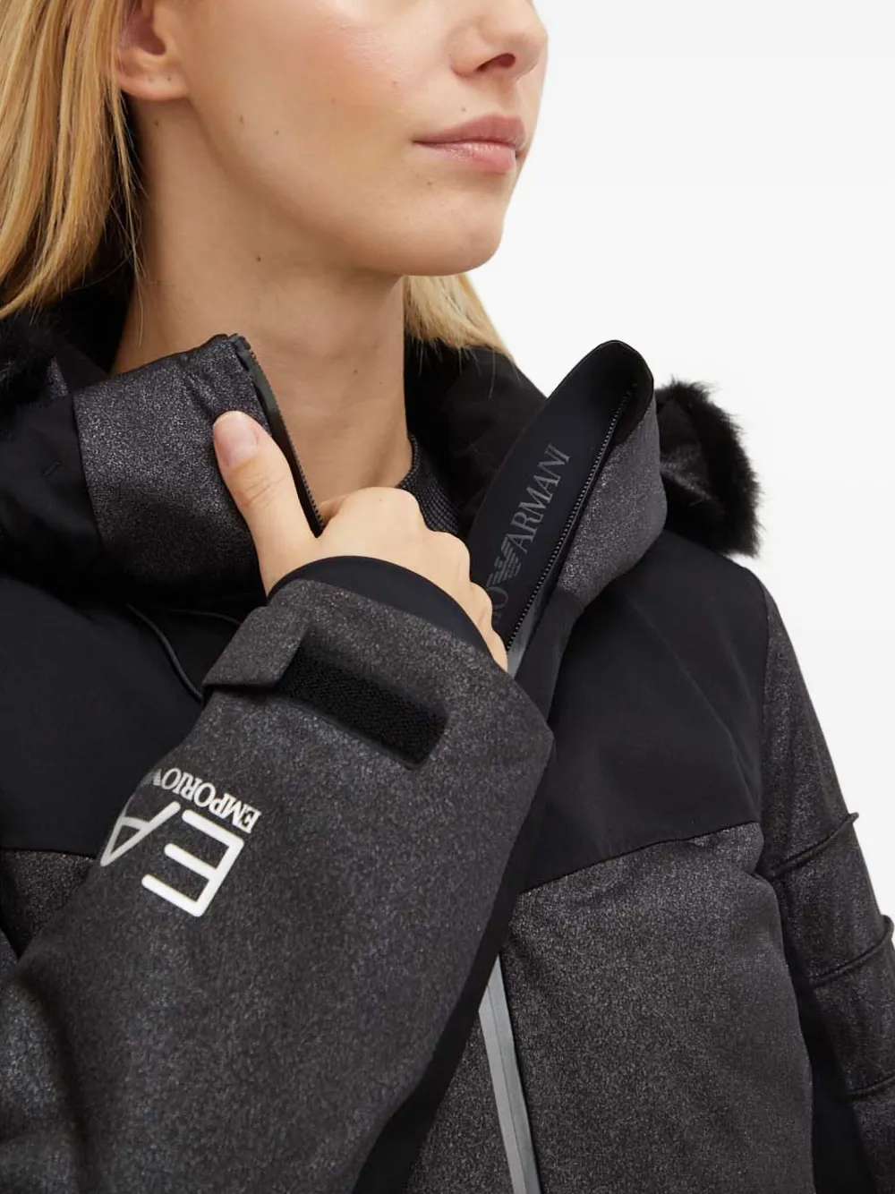 Ea7 Hooded Logo Jacket In Black