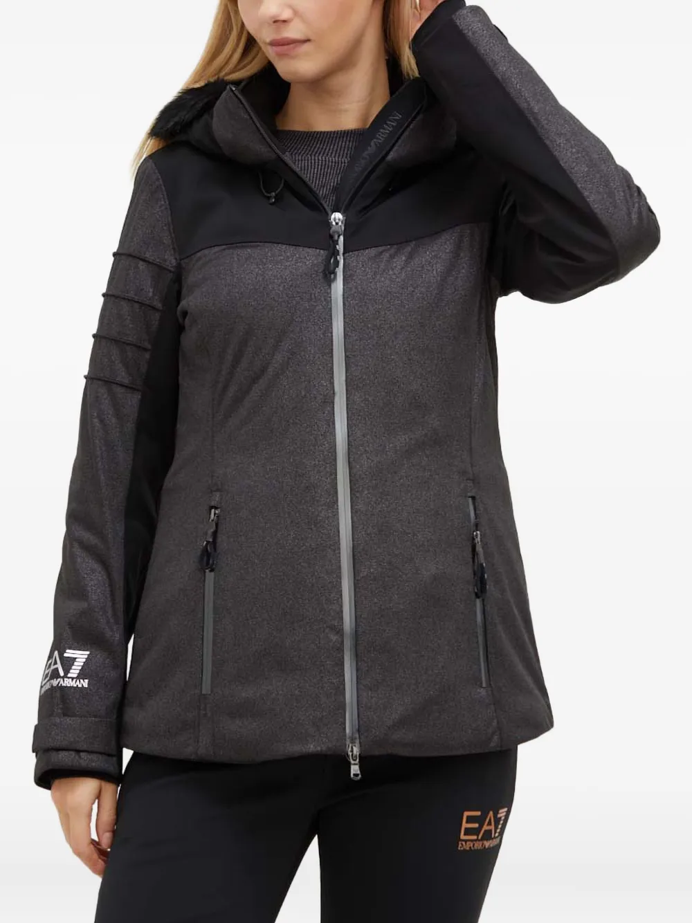 Ea7 Hooded Logo Jacket In Black