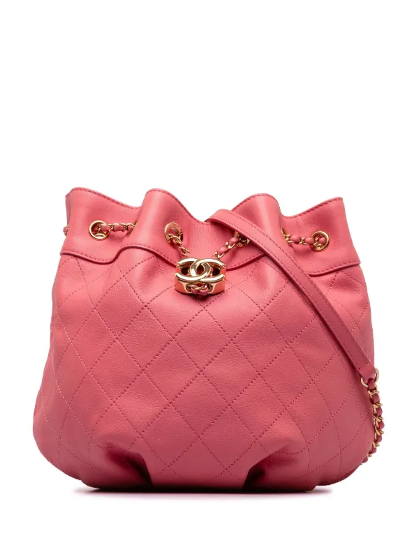 CHANEL Pre Owned 2019 Small Quilted Calfskin Bucket Bag Pink FARFETCH PT