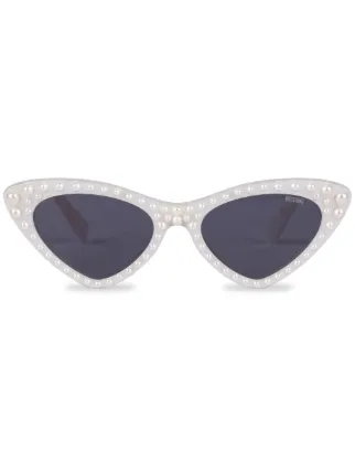 Moschino Eyewear ビジュートリム キャットアイ サングラス | ホワイト 