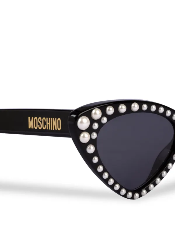 Moschino Eyewear pearl embellished cat eye Sunglasses Black FARFETCH AE