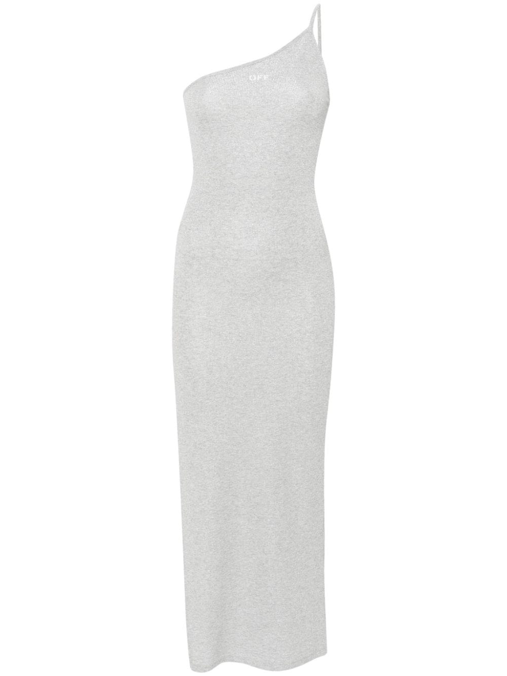 Off-white Ribbed-knit Lurex Midi Dress In Silber