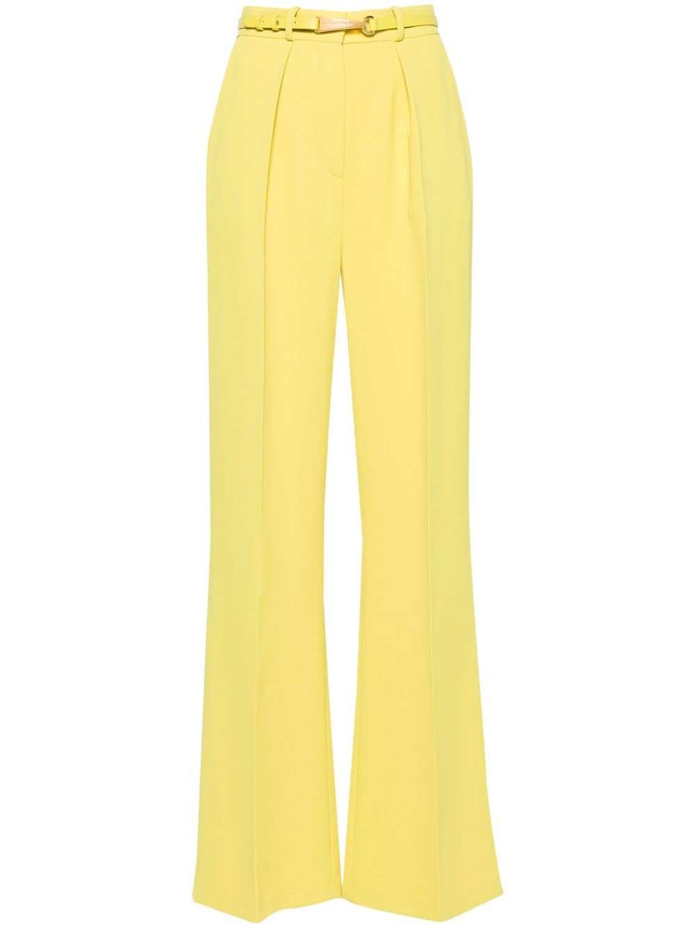 Elisabetta Franchi Belted Crepe Tailored Trousers In Yellow