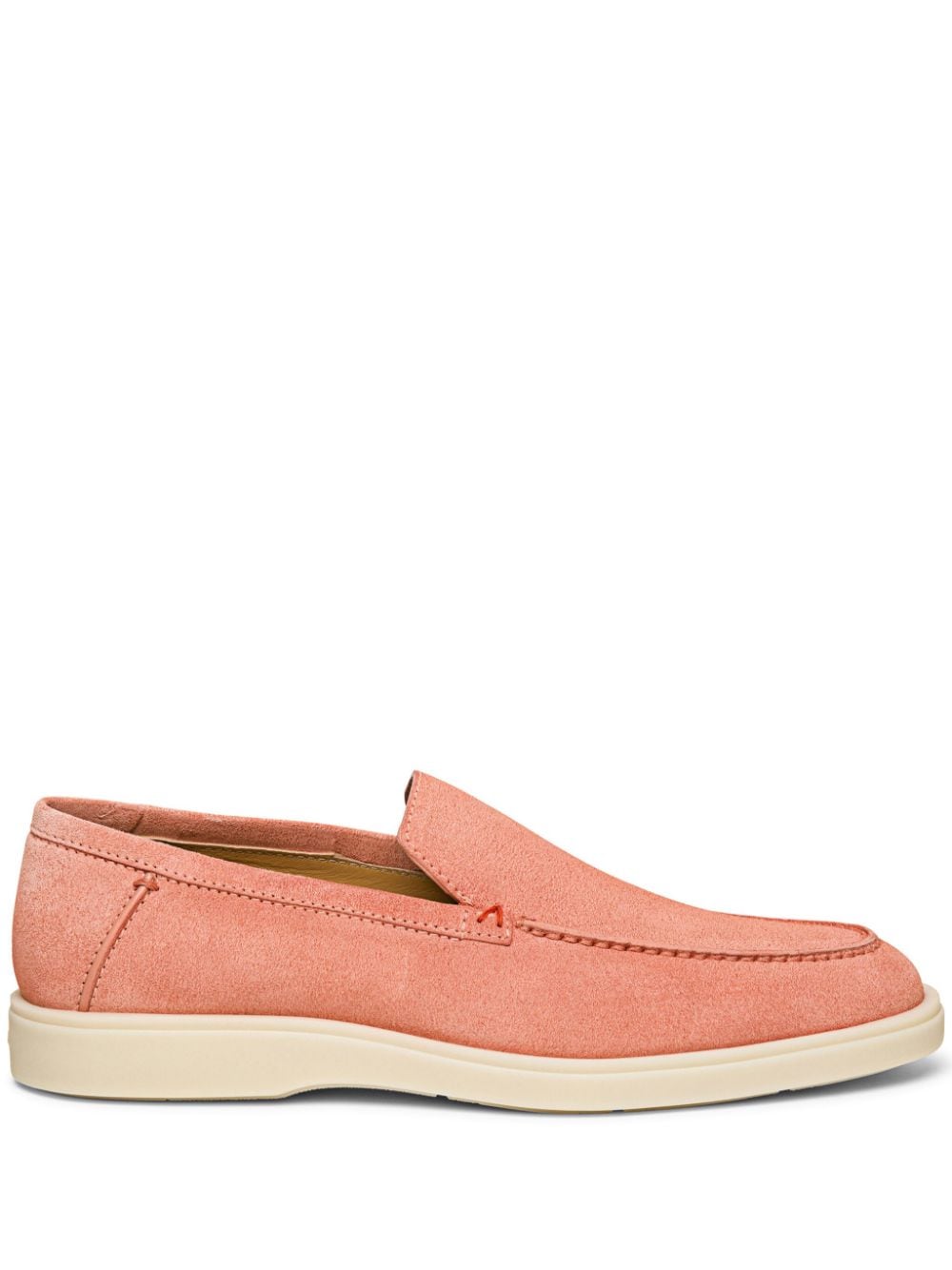 Santoni Almond-toe Suede Loafers In Pink