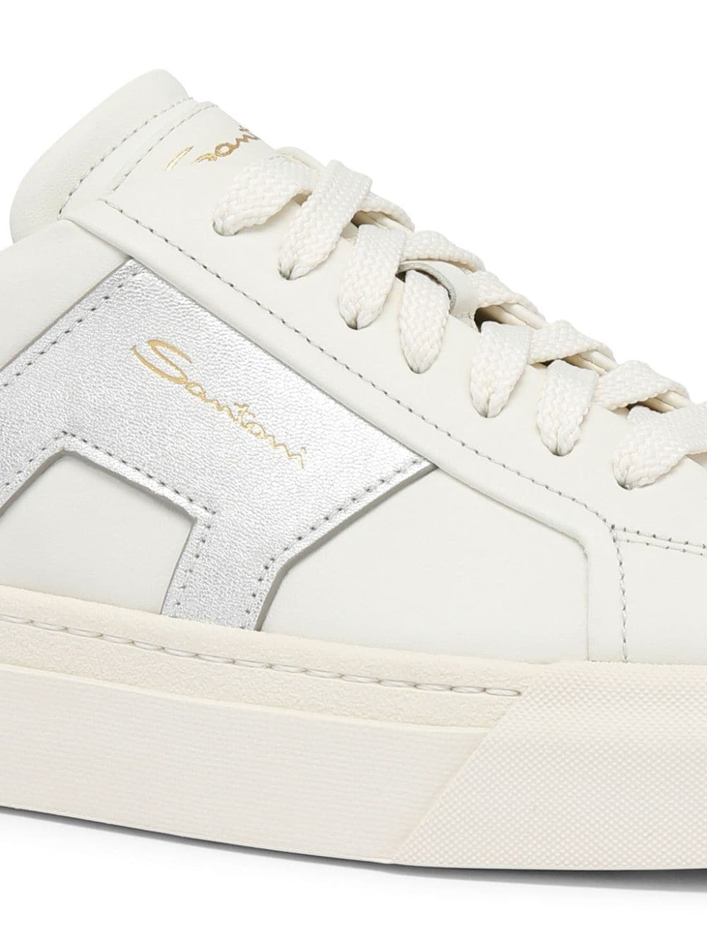Shop Santoni Double Buckle Leather Sneakers In White