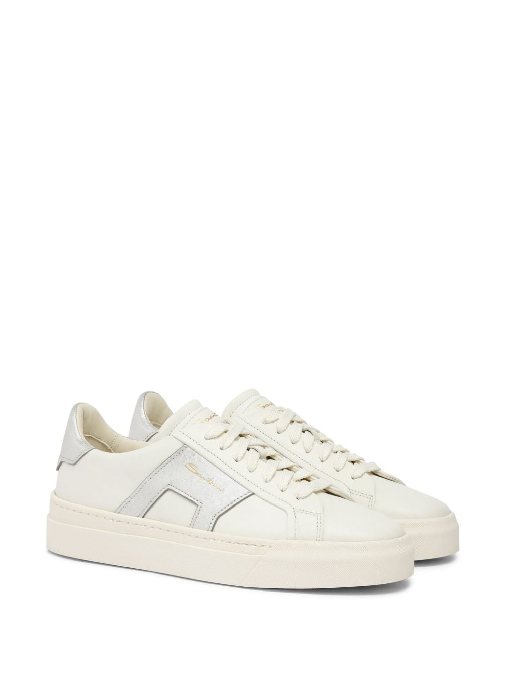 Shop Santoni Double Buckle Leather Sneakers In White