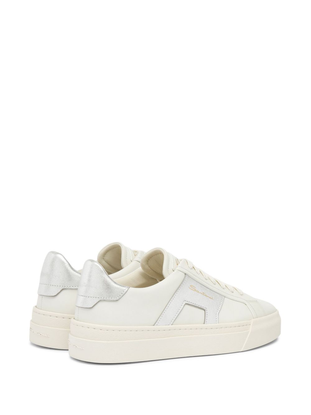 Shop Santoni Double Buckle Leather Sneakers In White