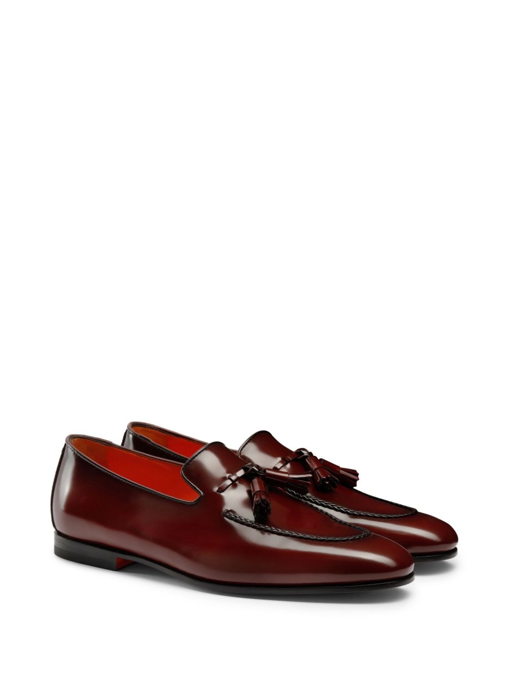 Shop Santoni Tassel-charm Leather Loafers In Red