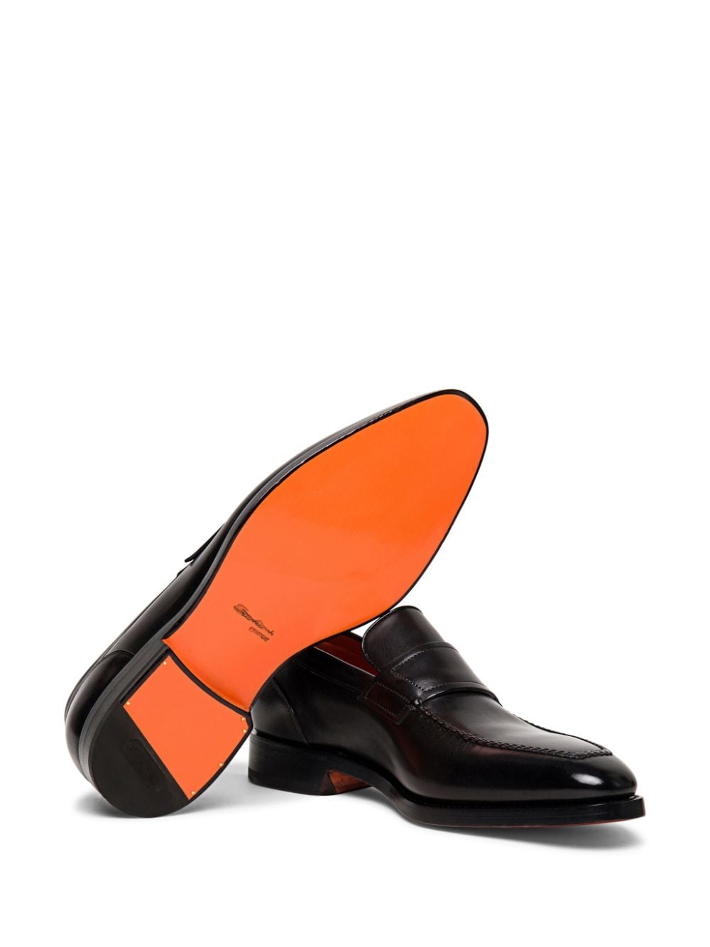 Shop Santoni Almond-toe Leather Penny Loafers In Brown