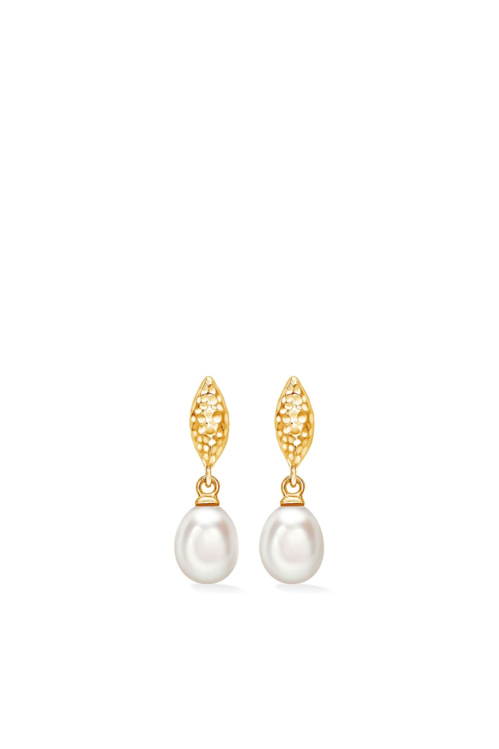 Hammered Marquise and White Freshwater Pearl Drop earrings