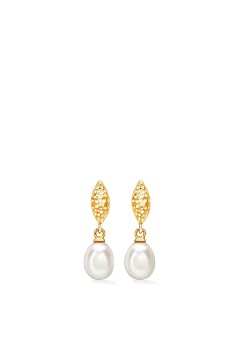 DOWER AND HALL Hammered Marquise and White Freshwater Pearl Drop earrings