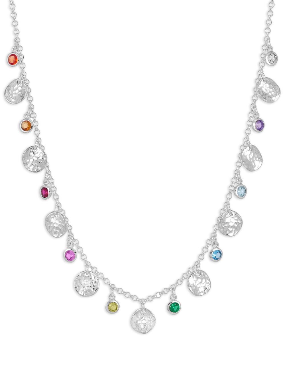 DOWER AND HALL hammered disc and gemstone array necklace - Silver