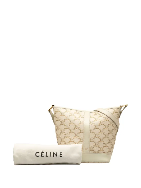 Celine Pre Owned 2021 Small Triomphe bucket bag women Fabric One Size White