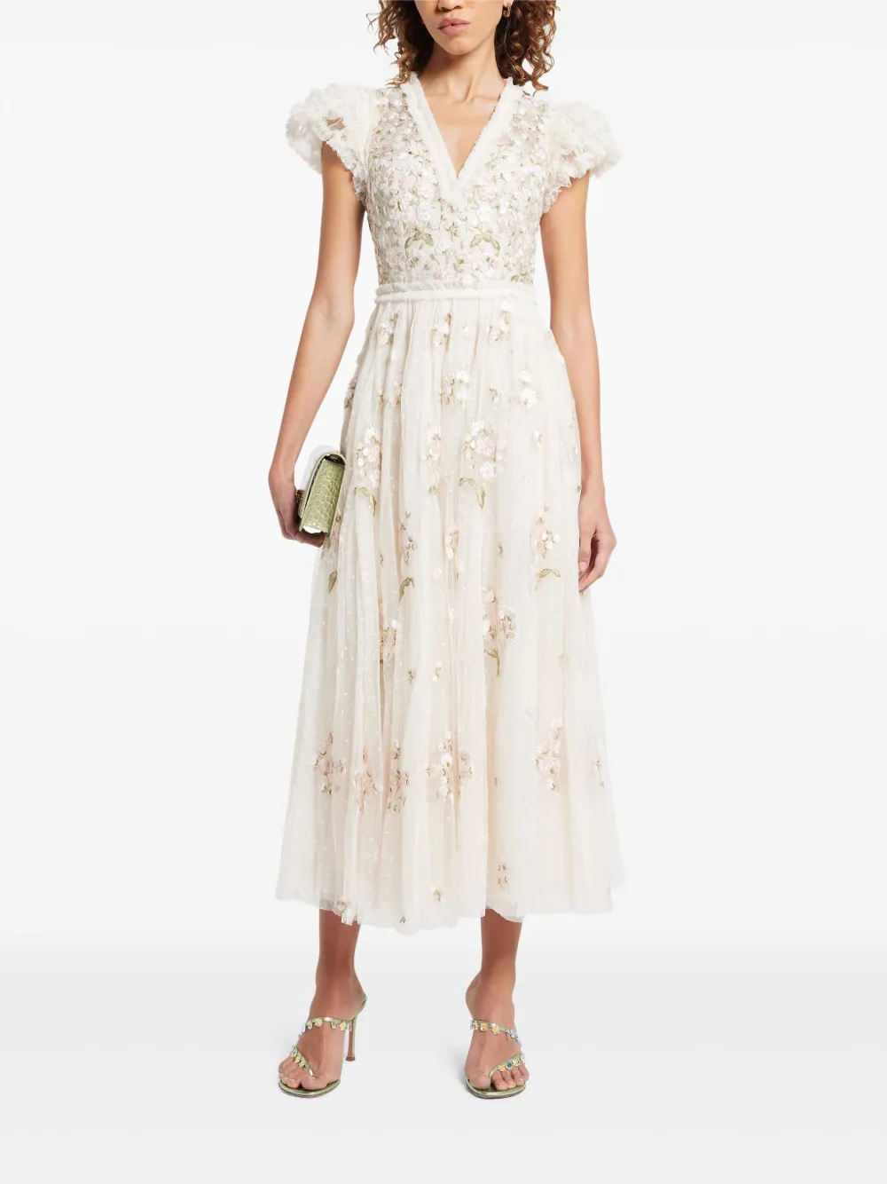 Needle & Thread floral-embroidered dress - Beige