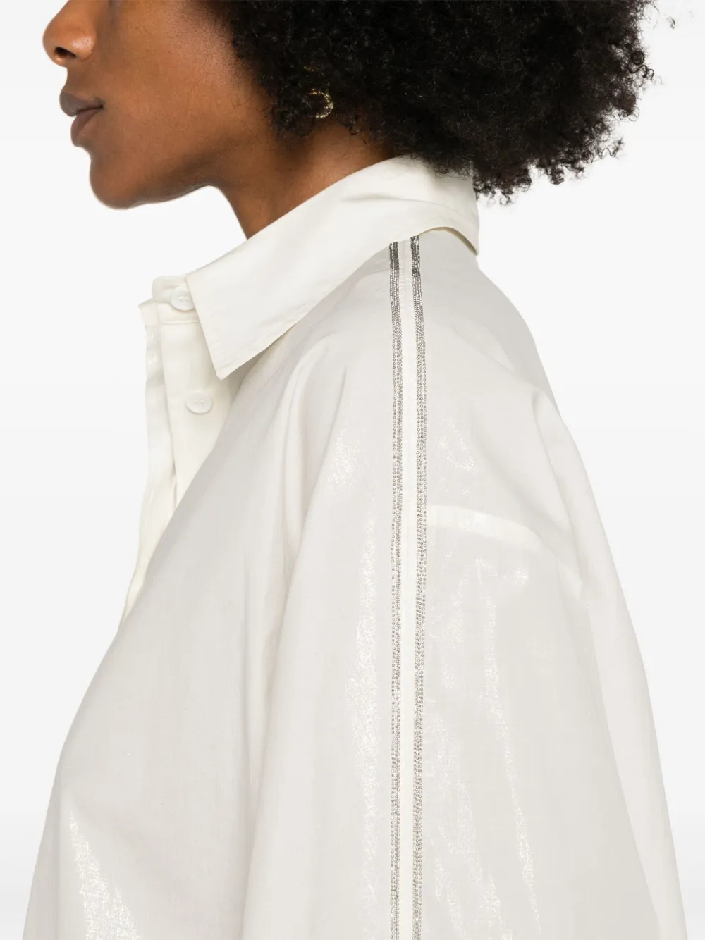 Peserico Taffeta blouse met kralen afwerking Beige