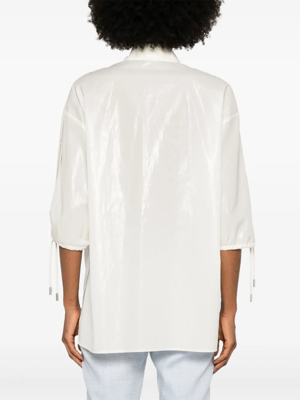 Peserico Taffeta blouse met kralen afwerking Beige