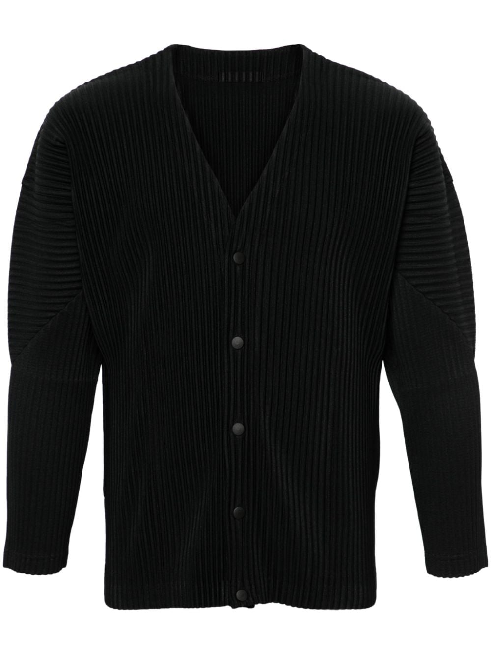 Issey Miyake Plissé-effect V-neck Cardigan In Black