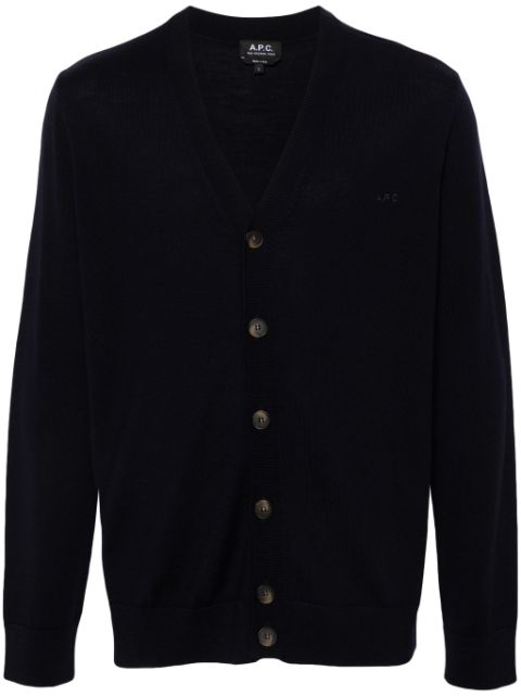 A.P.C. logo-embroidered wool cardigan Men